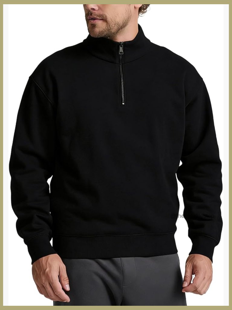 Mens Quarter Zip Pullover Sweatshirt Mock Neck Long Sleeve Lightweight Sweater
